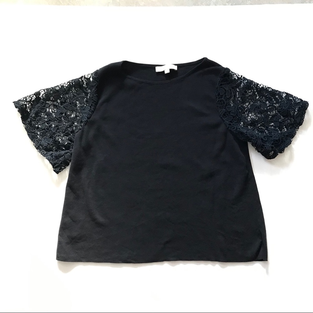 LOFT Cotton sweater with crocheted flower sleeves